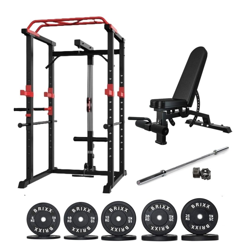 BRIXX 360 Multi - Gym Power Rack, Bench, Bumper Plates & Barbell Package - BRIXX FITNESS