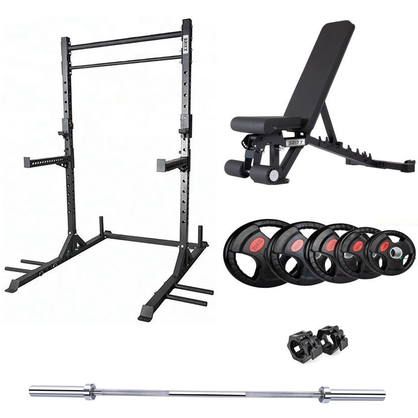 BRIXX Colossus Squat Rack, Bench, Plates & Barbell Package - BRIXX FITNESS