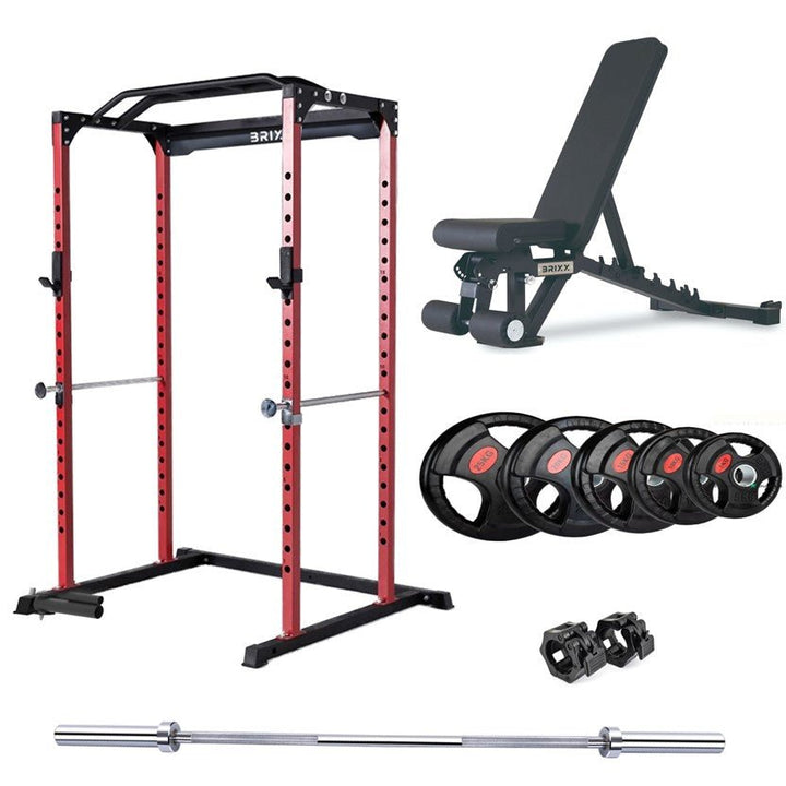 BRIXX Zeus 2000 Power Rack, Bench, Plates & Barbell Package - BRIXX FITNESS