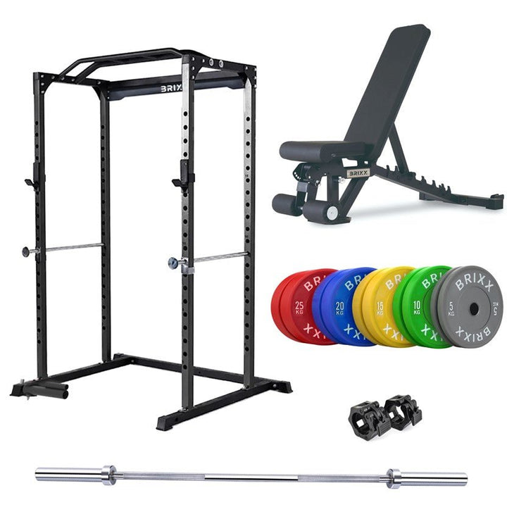 BRIXX Zeus 2000 Power Rack, Bench, Plates & Barbell Package - BRIXX FITNESS