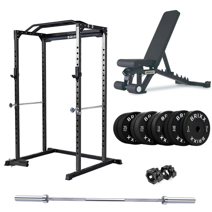 BRIXX Zeus 2000 Power Rack, Bench, Plates & Barbell Package - BRIXX FITNESS