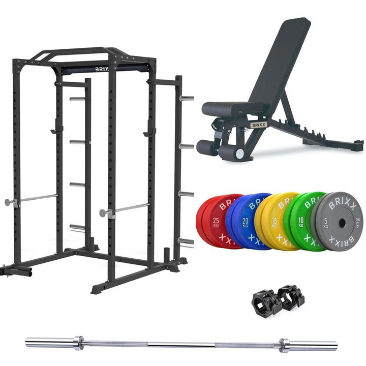 BRIXX Zeus 3000 Power Rack, Bench, Plates & Barbell Package - BRIXX FITNESS