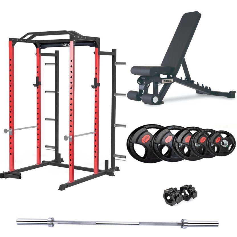 BRIXX Zeus 3000 Power Rack, Bench, Plates & Barbell Package - BRIXX FITNESS