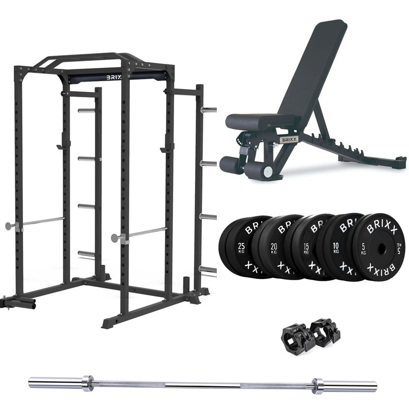 BRIXX Zeus 3000 Power Rack, Bench, Plates & Barbell Package - BRIXX FITNESS