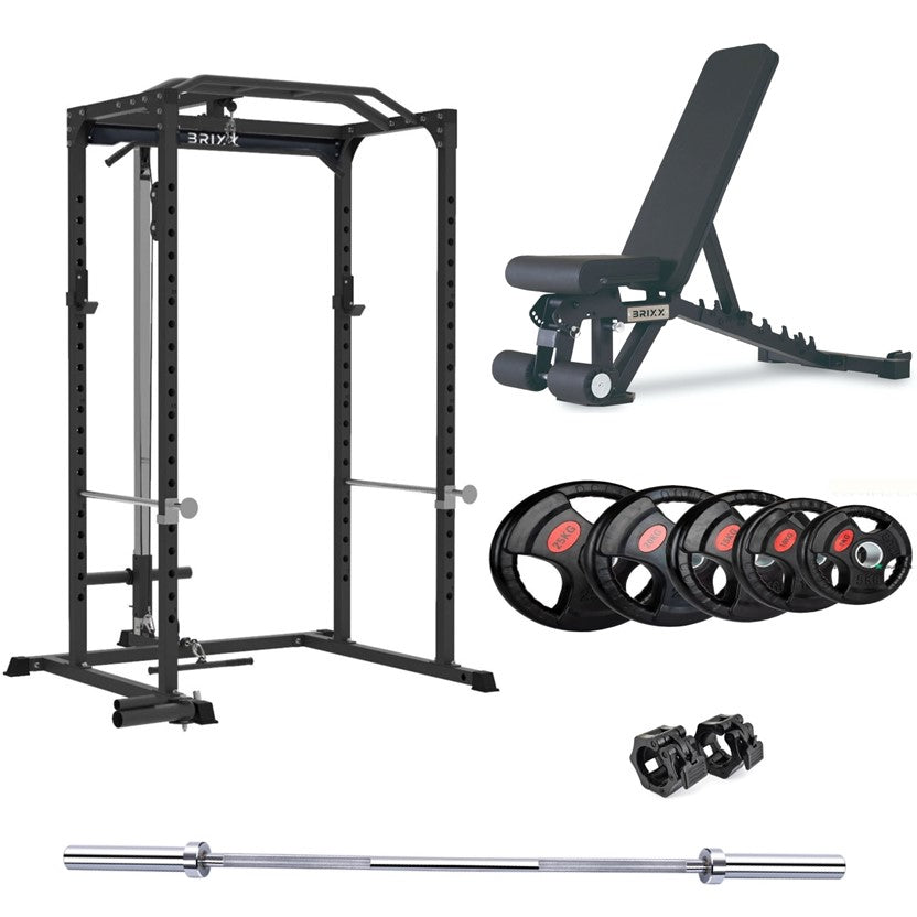 BRIXX Zeus 4000 Power Rack, Bench, Plates & Barbell Package - BRIXX FITNESS