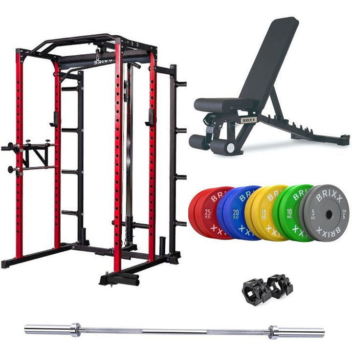 BRIXX Zeus 5000 Power Rack, Bench, Plates & Barbell Package - BRIXX FITNESS