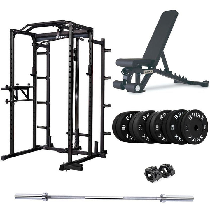 BRIXX Zeus 5000 Power Rack, Bench, Plates & Barbell Package - BRIXX FITNESS