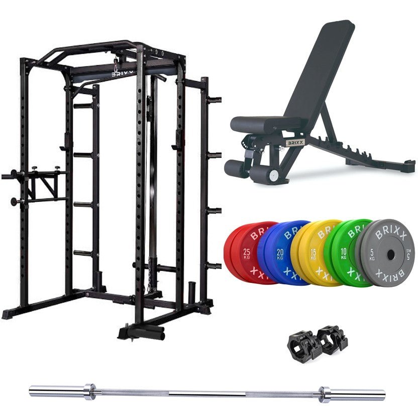 BRIXX Zeus 5000 Power Rack, Bench, Plates & Barbell Package - BRIXX FITNESS