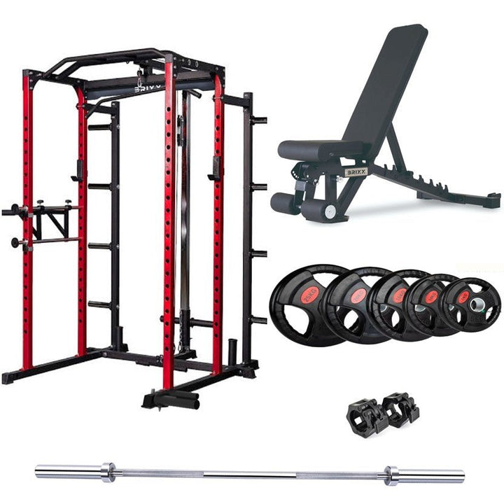 BRIXX Zeus 5000 Power Rack, Bench, Plates & Barbell Package - BRIXX FITNESS