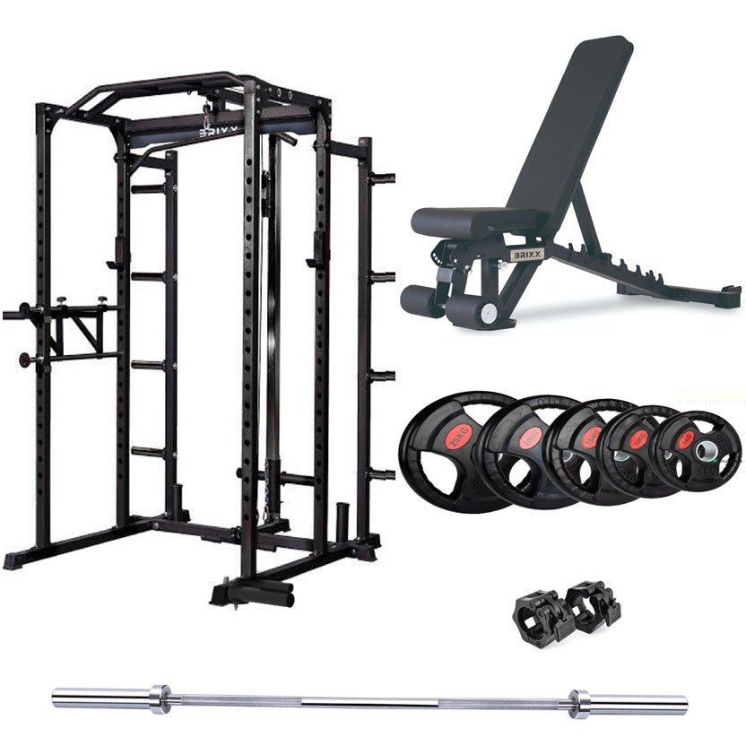 BRIXX Zeus 5000 Power Rack, Bench, Plates & Barbell Package - BRIXX FITNESS