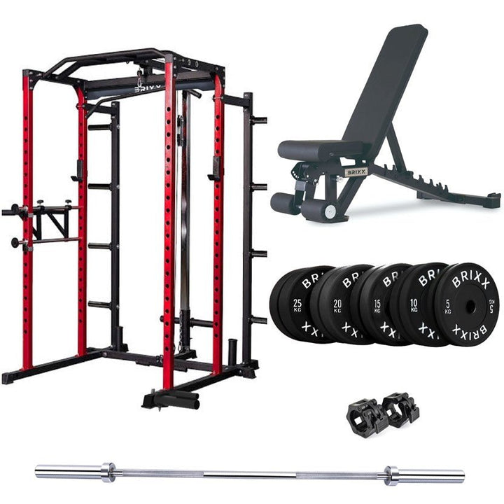 BRIXX Zeus 5000 Power Rack, Bench, Plates & Barbell Package - BRIXX FITNESS